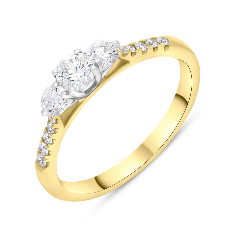 18ct Yellow Gold Diamond Three Stone Shoulder Set Ring FEU-2848 | C W ...
