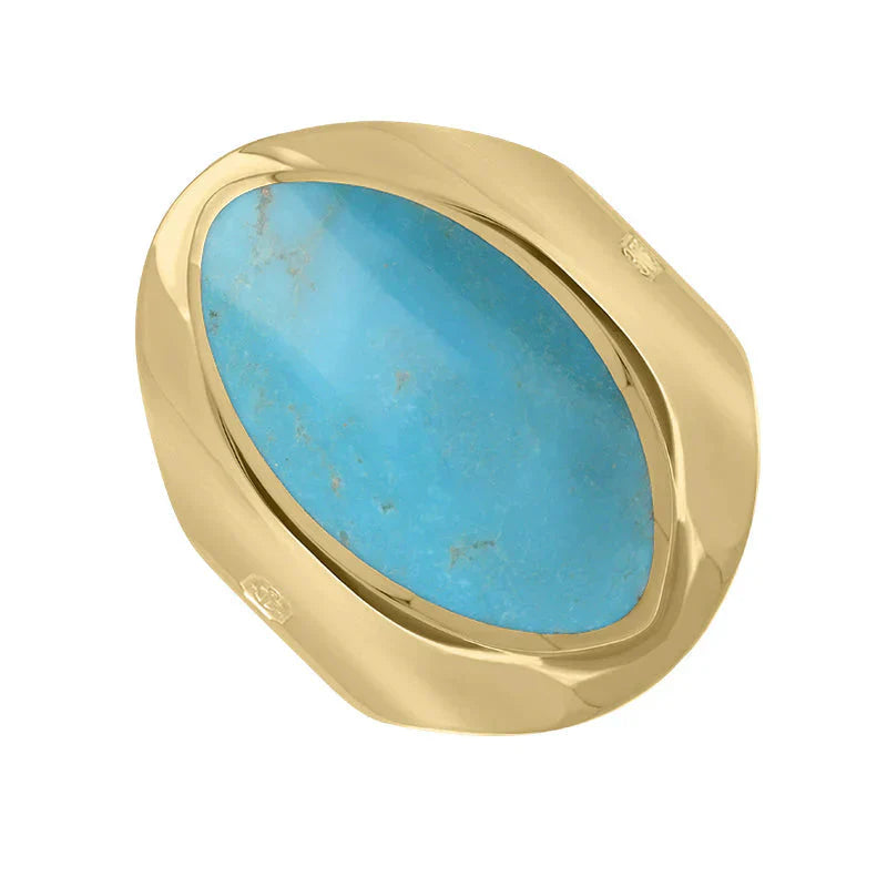 9ct Yellow Gold Turquoise Hallmark Medium Oval Ring R012_FH C W