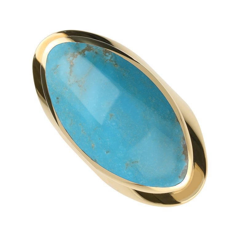 9ct Yellow Gold Turquoise Large Oval Statement Ring R013 C W