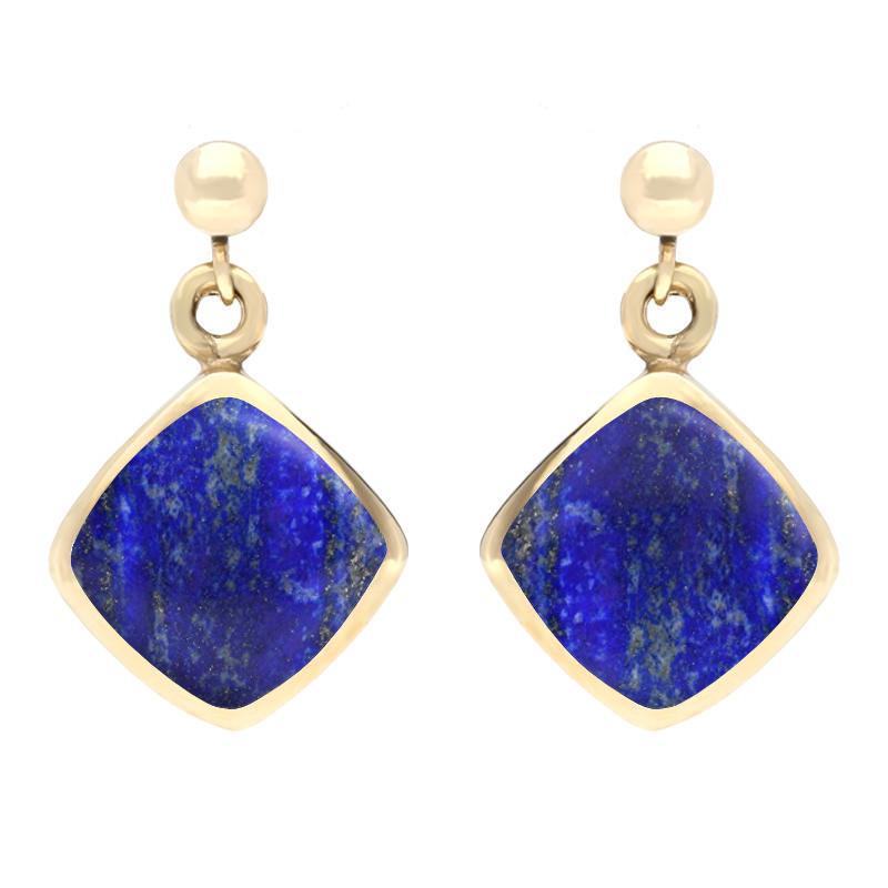 9ct Yellow Gold Lapis Lazuli Cushion Drop Earrings E227 C W