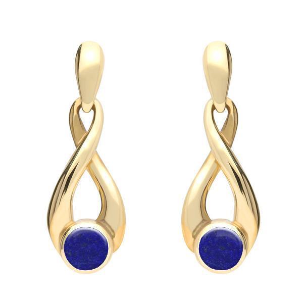 9ct Yellow Gold Lapis Lazuli Eternity Loop Drop Earrings E074