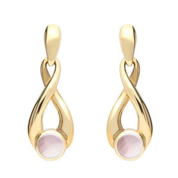 9ct Yellow Gold Pink Mother of Pearl Eternity Loop Drop Earrings E074 C W Sellors Fine Jewellery