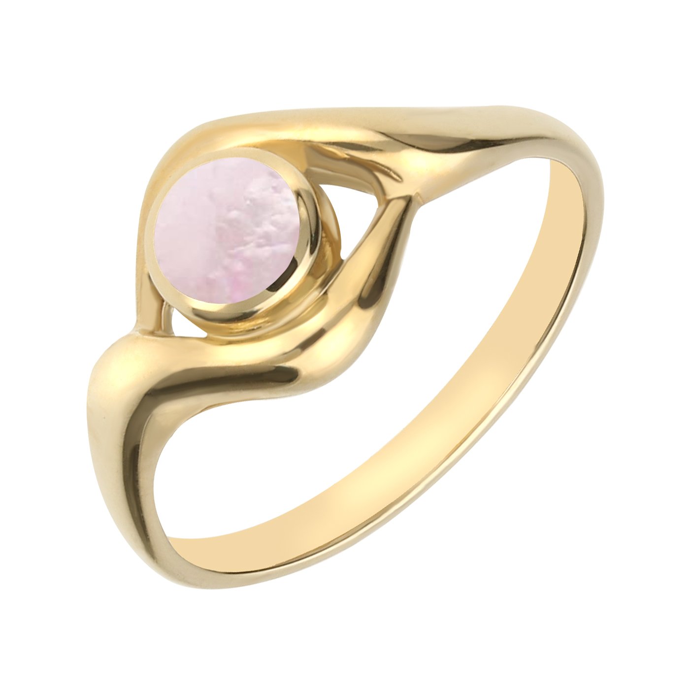 9ct Yellow Gold Pink Mother of Pearl Round Twist Ring R030 C W