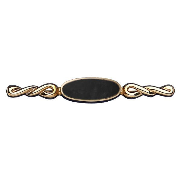 9ct Yellow Gold Whitby Jet Oval Twist Bar Brooch M102 C W
