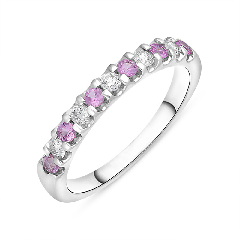18ct White Gold Pink Sapphire Diamond Channel Set Half Eternity