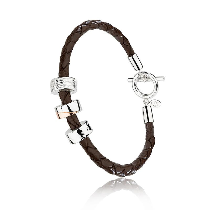 Clogau Sterling Silver Leather Triple Charm Mens Bracelet 3SMTCBR C W Sellors Fine Jewellery