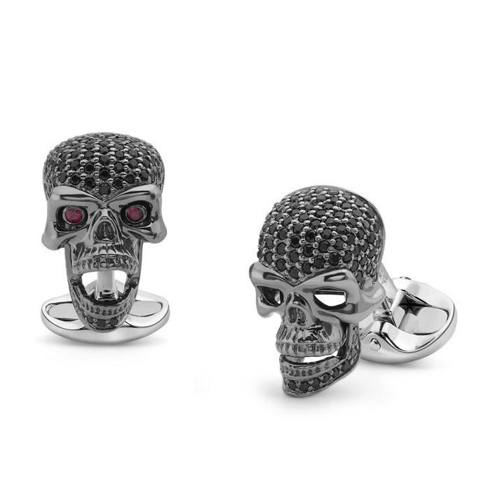Deakin Francis Sterling Silver Black Spinel Skull Cufflinks