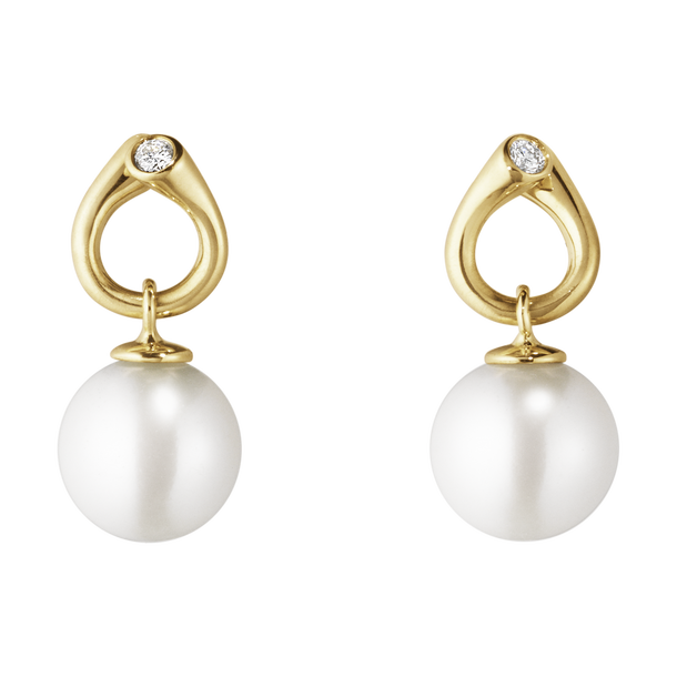 Georg Jensen Magic 18ct Yellow Gold Diamond Pearl Earrings 3519643 C W Sellors Fine Jewellery
