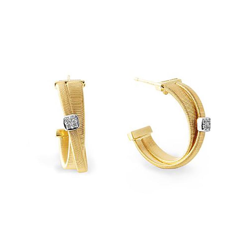 Marco Bicego Masai 18ct Yellow Gold 0.06ct Diamond Hoop Earrings D OG349 B C W Sellors Fine Jewellery