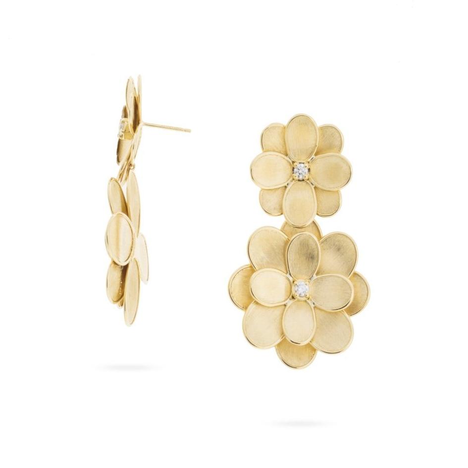 Marco Bicego Petali 18ct Yellow Gold 0.32ct Diamond Double Flower Drop Earrings OB1686 B C W Sellors Fine Jewellery