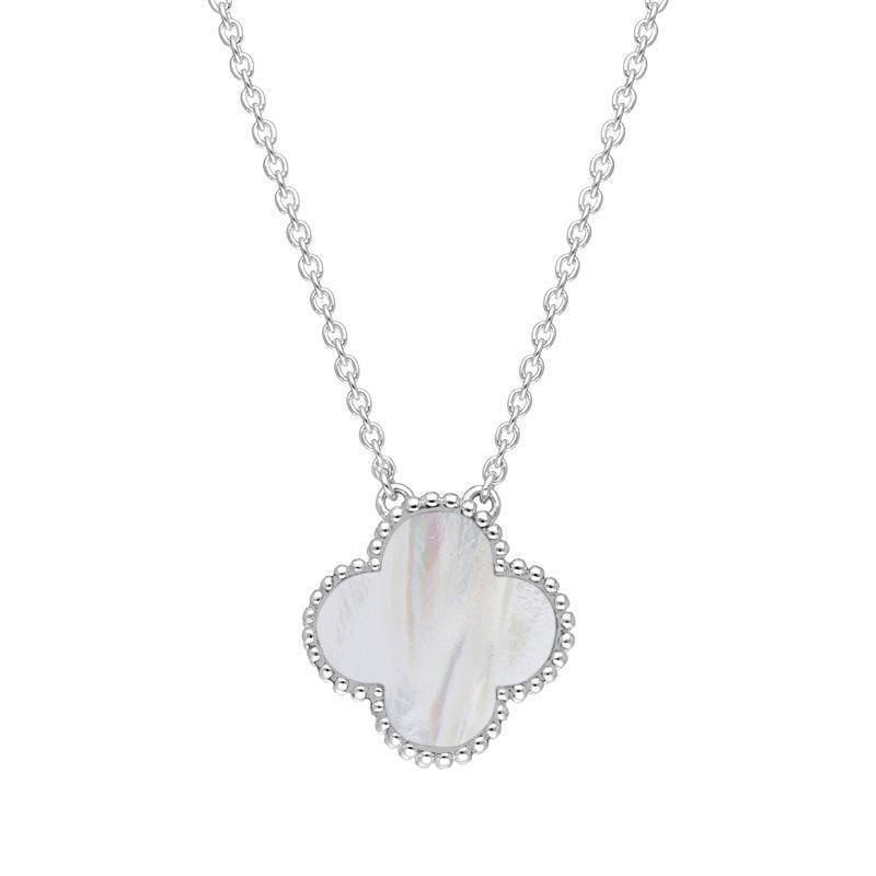 Sterling Silver White Mother of Pearl Bloom Large Four Leaf Clover