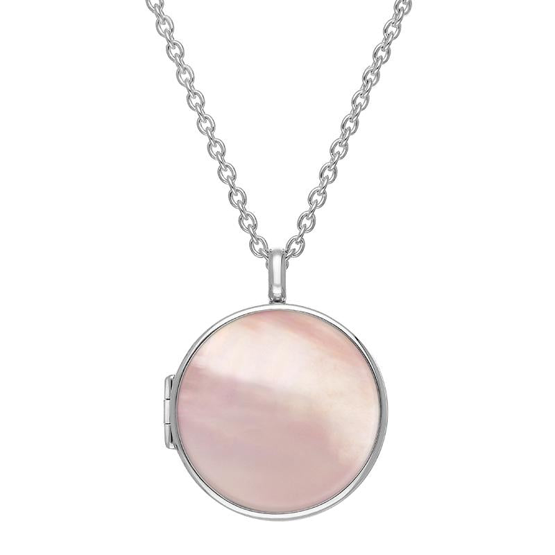 Sterling Silver Pink Mother of Pearl Large Round Locket P3551C