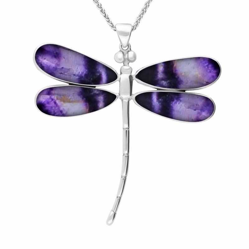 Sterling Silver Blue John Four Stone Large Dragonfly Necklace P460