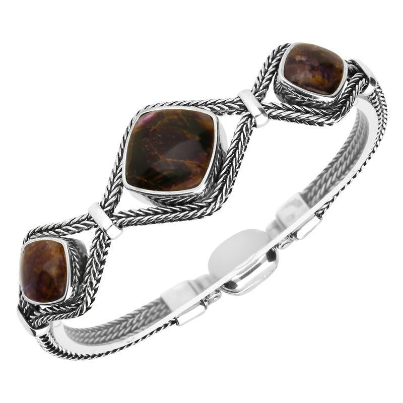 Sterling Silver Blue John Foxtail Three Stone Cushion Bracelet D B959 C W Sellors Fine Jewellery