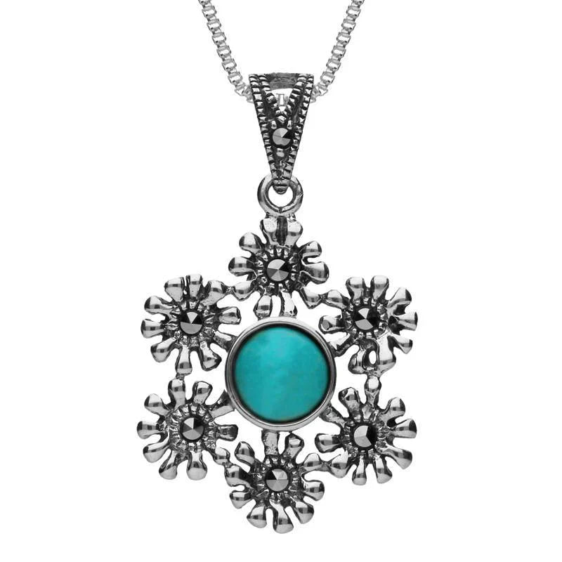 Sterling Silver Turquoise Marcasite Flower Petal Necklace P2119