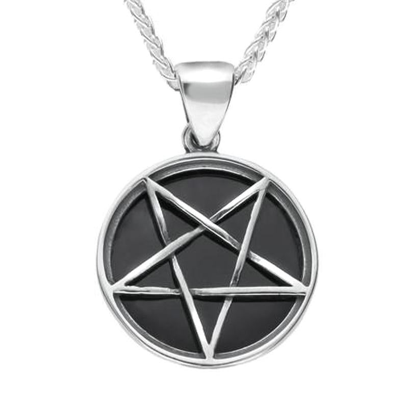 Sterling Silver Whitby Jet Small Inverse Pentagram Necklace P1863 C W Sellors Fine Jewellery