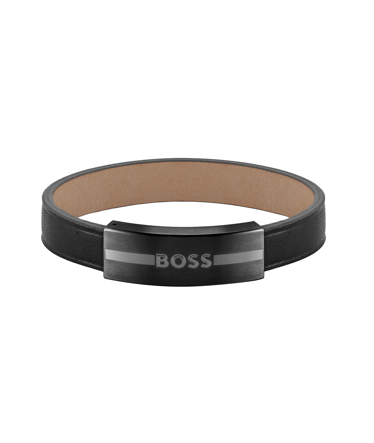 Boss Luke Black Leather Bracelet with Black IP Closure 1580490