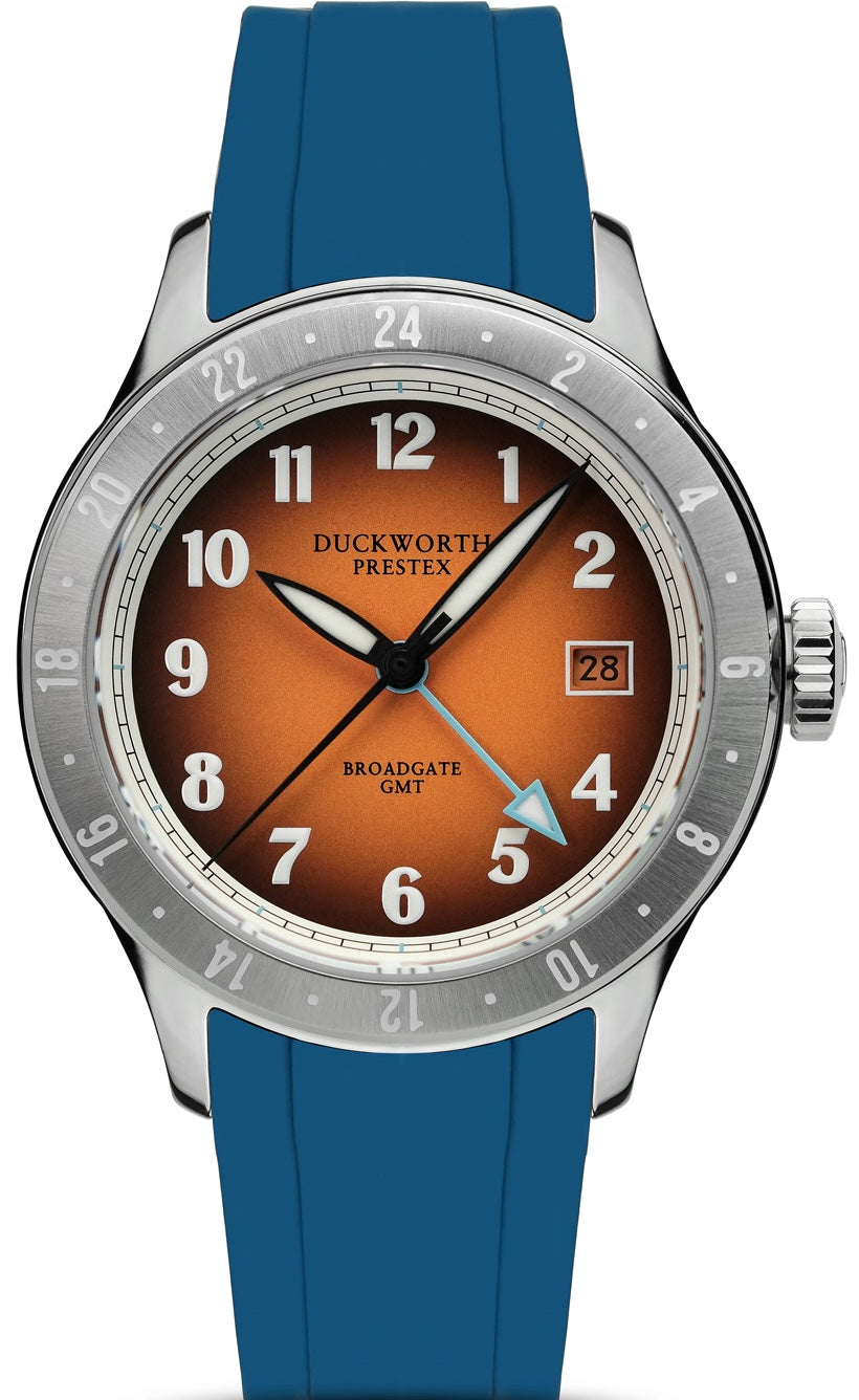 Duckworth Prestex Broadgate GMT Orange Blue Rubber Watch D760-05
