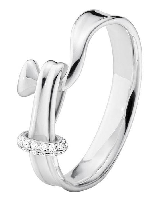 Georg Jensen Sterling Silver Diamond Torun Ring D 20000483