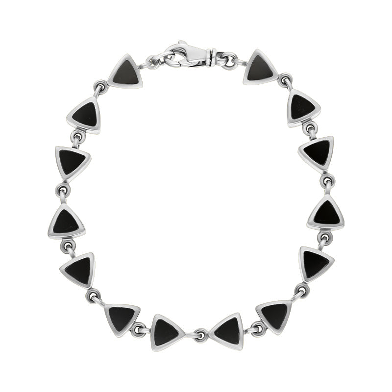 Sterling Silver Whitby Jet Curved Triangle Bracelet B647 C W