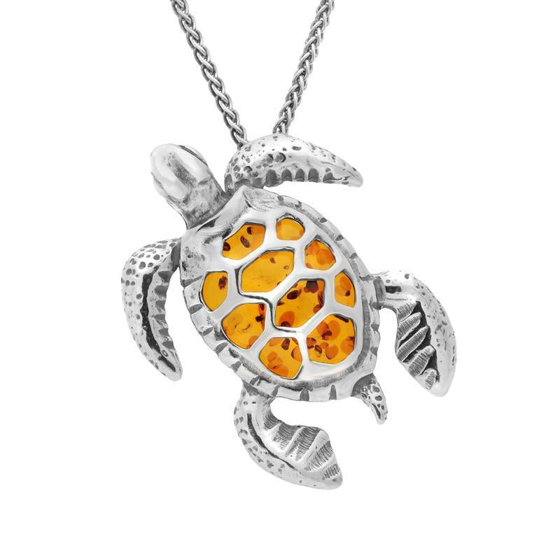 Sterling Silver Amber Tortoise Necklace