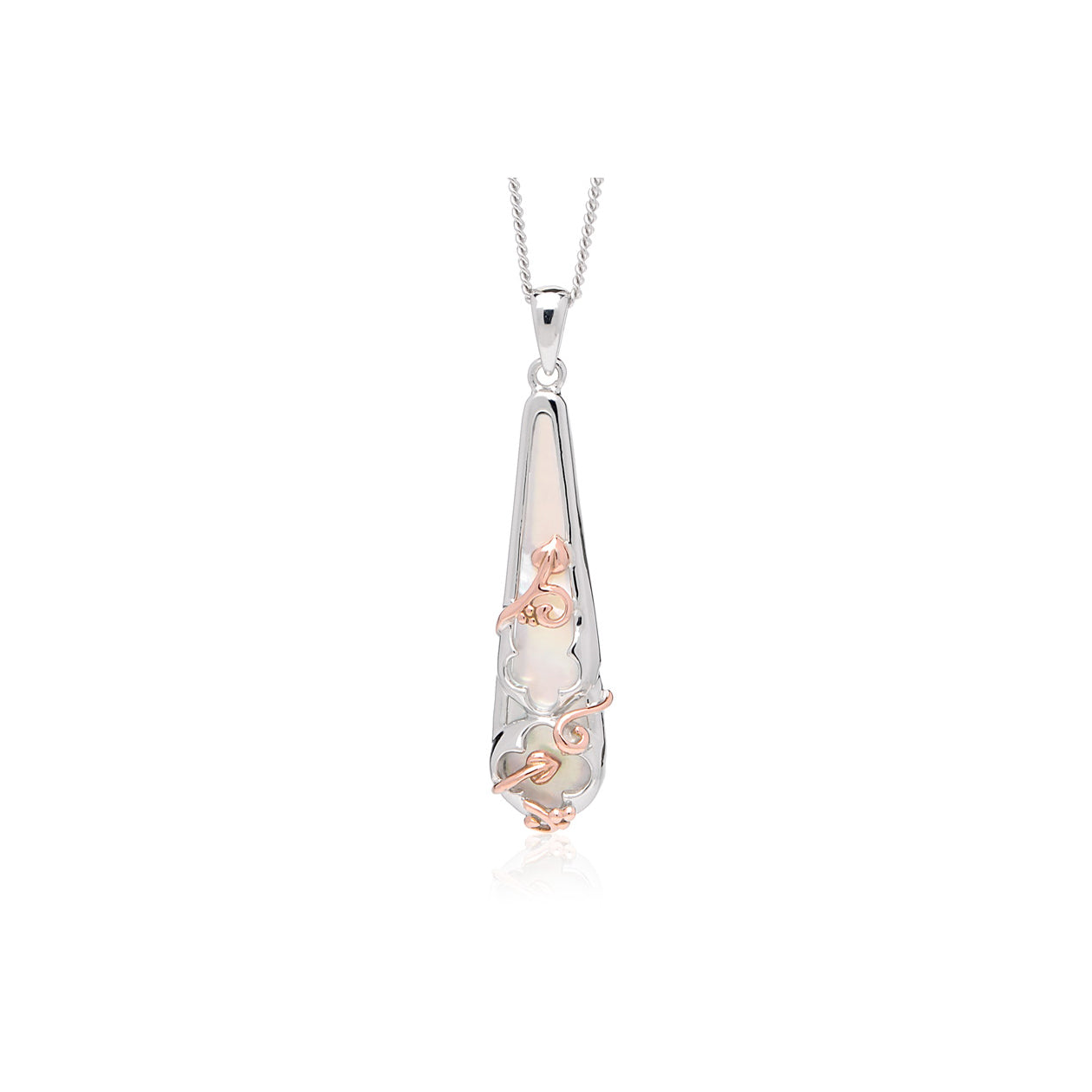 Clogau Tudor Court Sterling Silver Rose Gold Mother Of Pearl Necklace D 3SHRPP02 C W Sellors Fine Jewellery