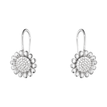 Georg Jensen Sunflower Sterling Silver Diamond Drop Earrings D