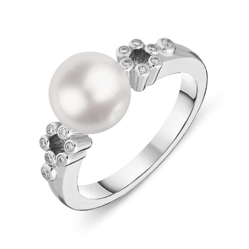 Mikimoto 18ct White Gold Diamond 8.5mm White Akoya Pearl Ring D