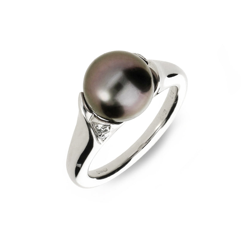 Mikimoto 18ct White Gold Diamond Black South Sea Pearl Ring D PRL 488BD W C W Sellors Fine Jewellery