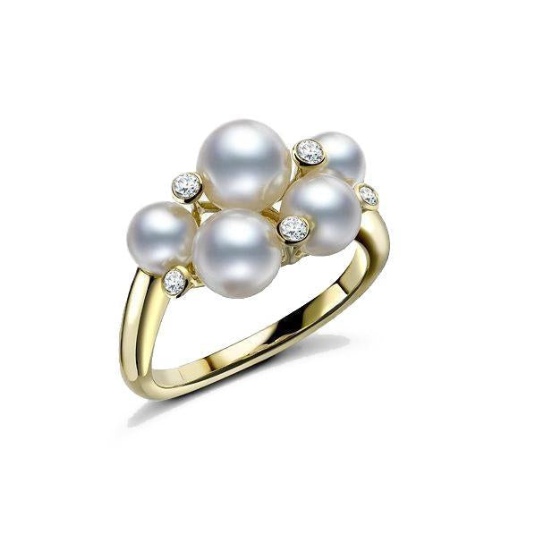 Mikimoto 18ct Yellow Gold Diamond White Akoya Pearl Bubble Ring PR 1408D K C W Sellors Fine Jewellery