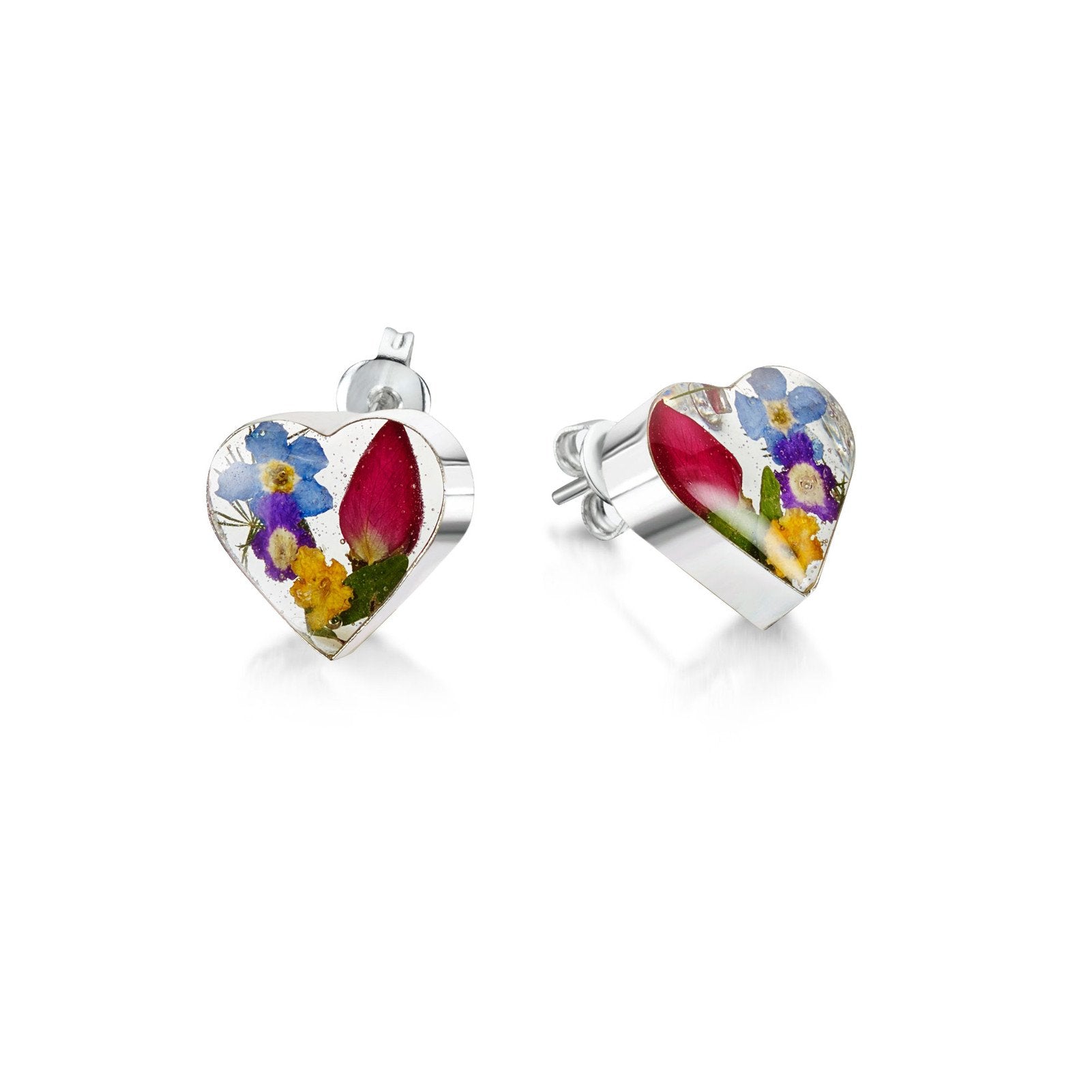 Shrieking Violet Sterling Silver Mixed Flowers Small Heart Earrings ME20 C W Sellors Fine Jewellery