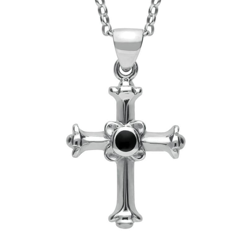 Sterling Silver Whitby Jet Norwich Cathedral Cross Necklace