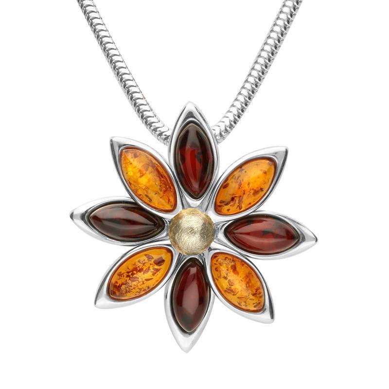 Sterling Silver Amber Flower Necklace
