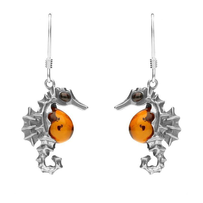 Sterling Silver Amber Seahorse Earrings