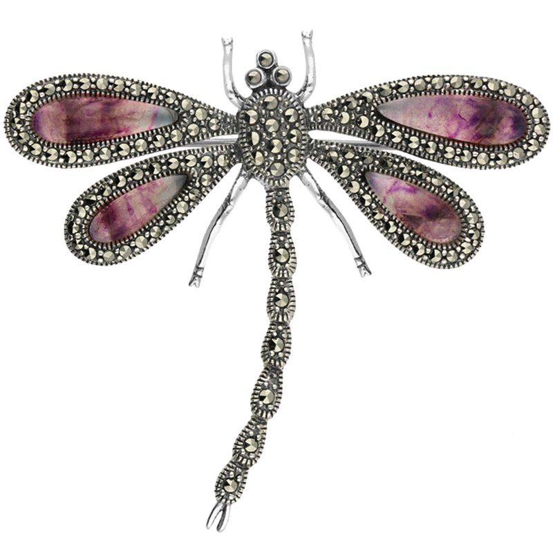 Marcasite dragonfly brooch top