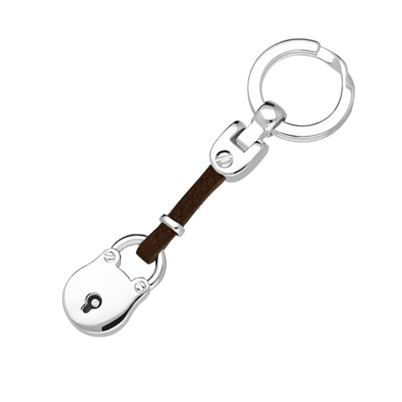 Sterling Silver Padlock and Dark Brown Leather Keyring