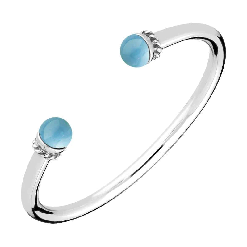 Sterling Silver Turquoise Bead Torc Twist Bangle