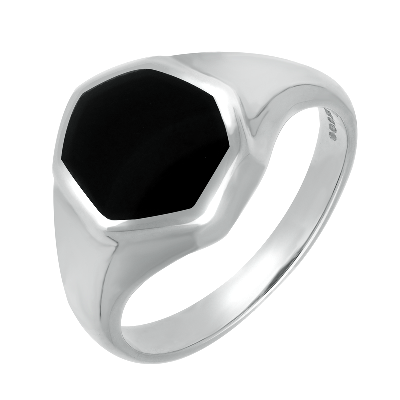 Sterling Silver Whitby Jet Organic Concave Signet Ring