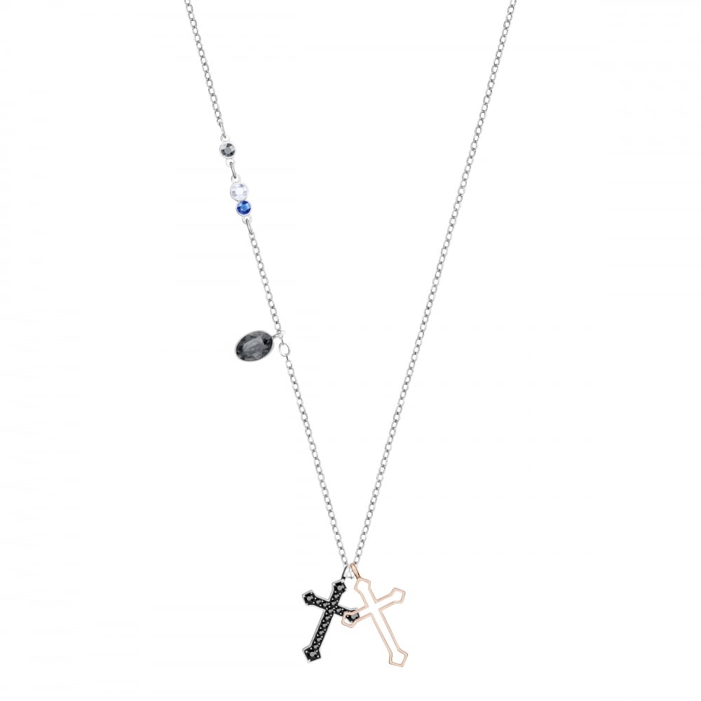 Swarovski Rhodium Rose Gold Multi Crystal Duo Mini Cross Necklace 5396881 C W Sellors Fine Jewellery