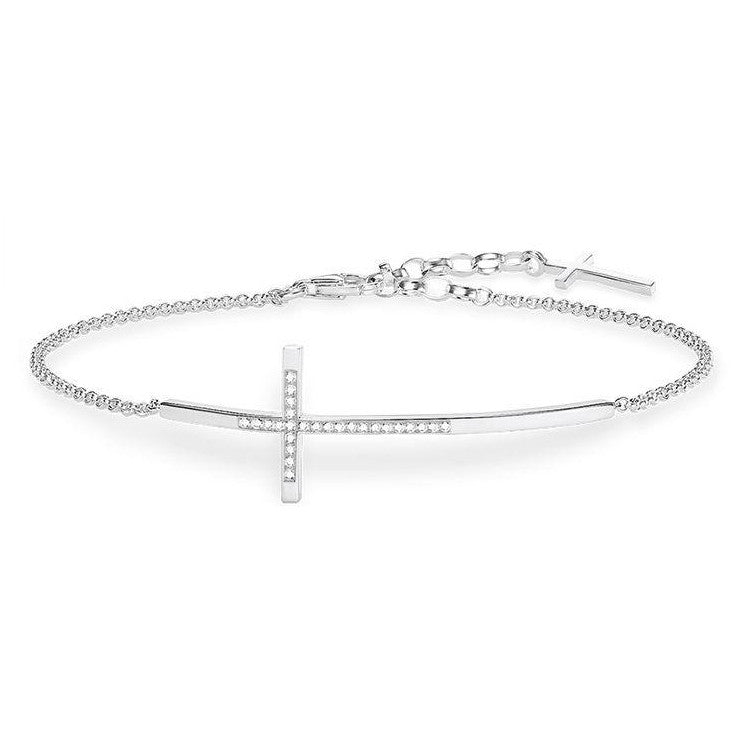Thomas Sabo Glam And Soul Sterling Silver White Diamond Cross Bracelet