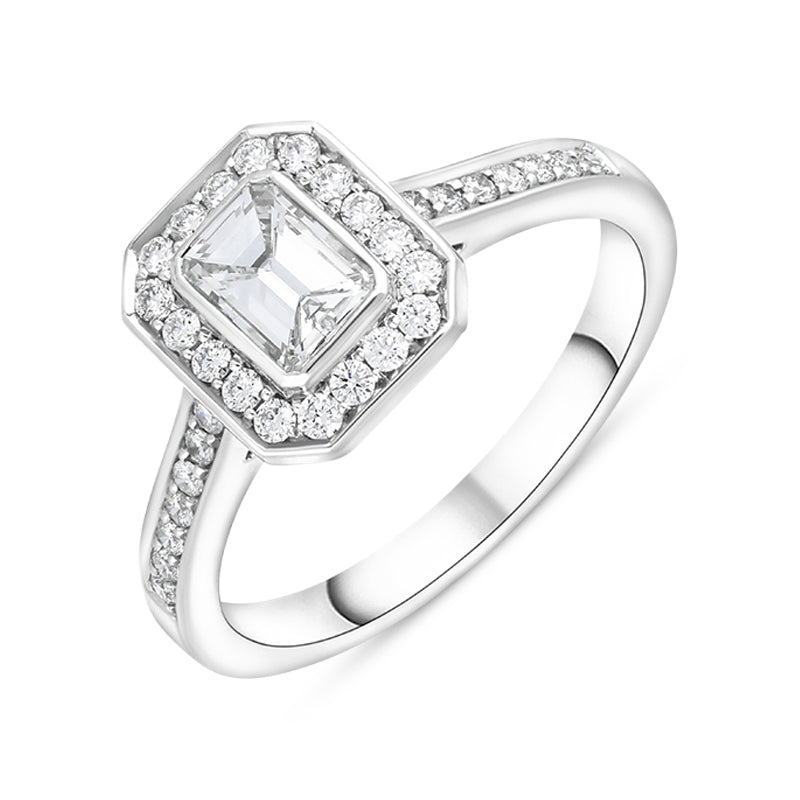 Platinum 0.78ct Diamond Shoulder Set Octagonal Cluster Ring