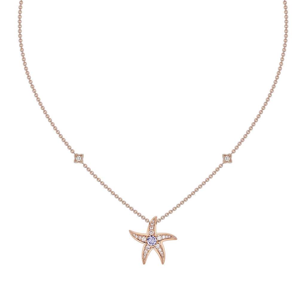 18ct Rose Gold Diamond 0.43ct Sapphire 0.45ct Starfish Pendant, view 1