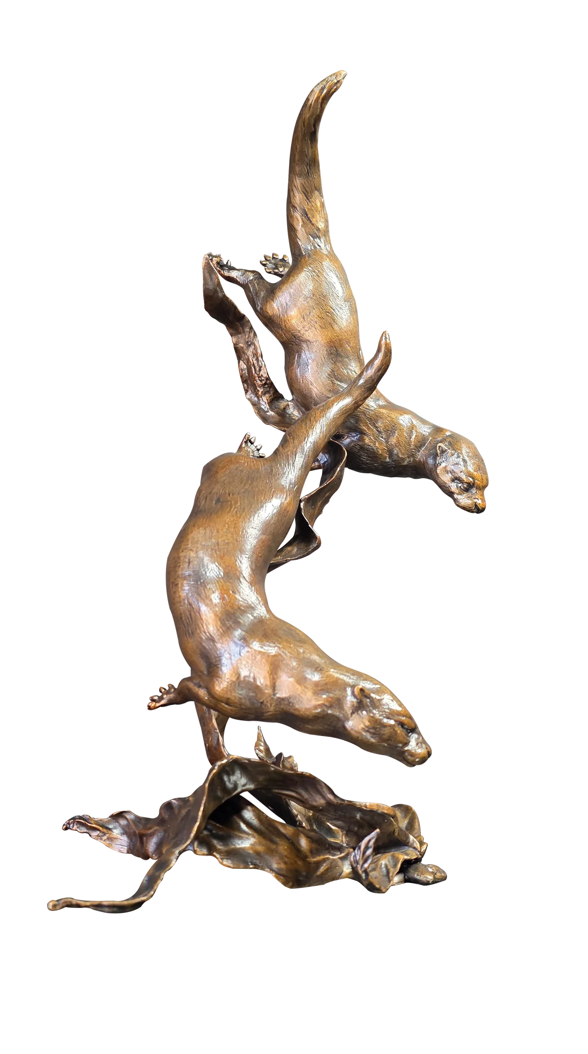 Art In Bronze Otters Playing, view 1