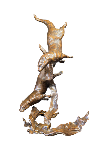 Art In Bronze Otters Playing, view 3