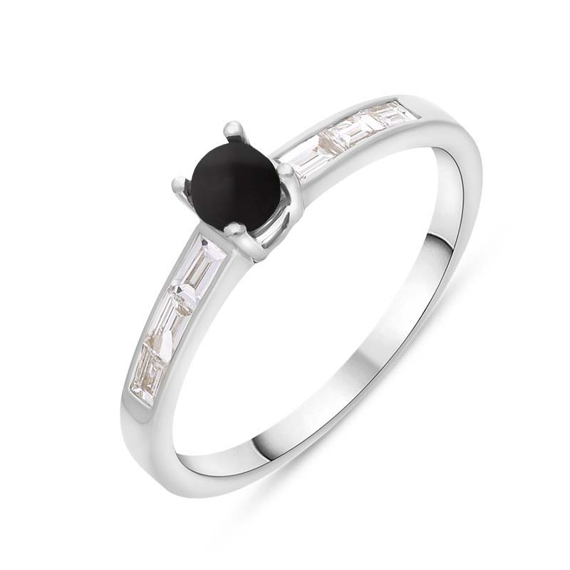 18ct White Gold Whitby Jet Diamond 0.31ct Round Claw Set Ring R1273 | C ...
