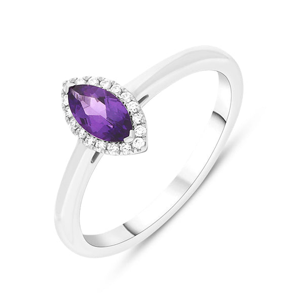 18ct White Gold Amethyst Diamond Marquise Cluster Ring TVN-401