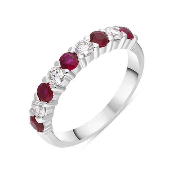 18ct White Gold Ruby Diamond Half Eternity Ring, BLC-276