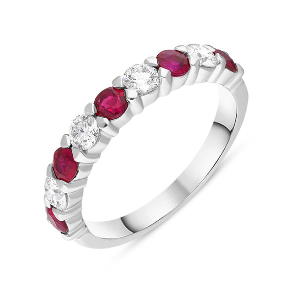 18ct White Gold Ruby Diamond Half Eternity Ring, BLC-277