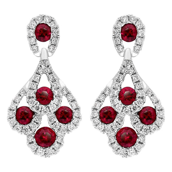 18ct White Gold Ruby and Diamond Peacock Earrings, HBM-130