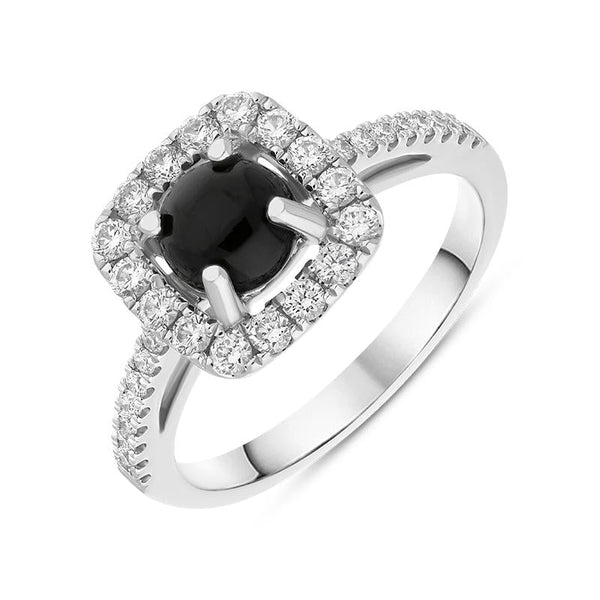 18ct White Gold Whitby Jet 0.45ct Diamond Cushion Ring. R961 (2)